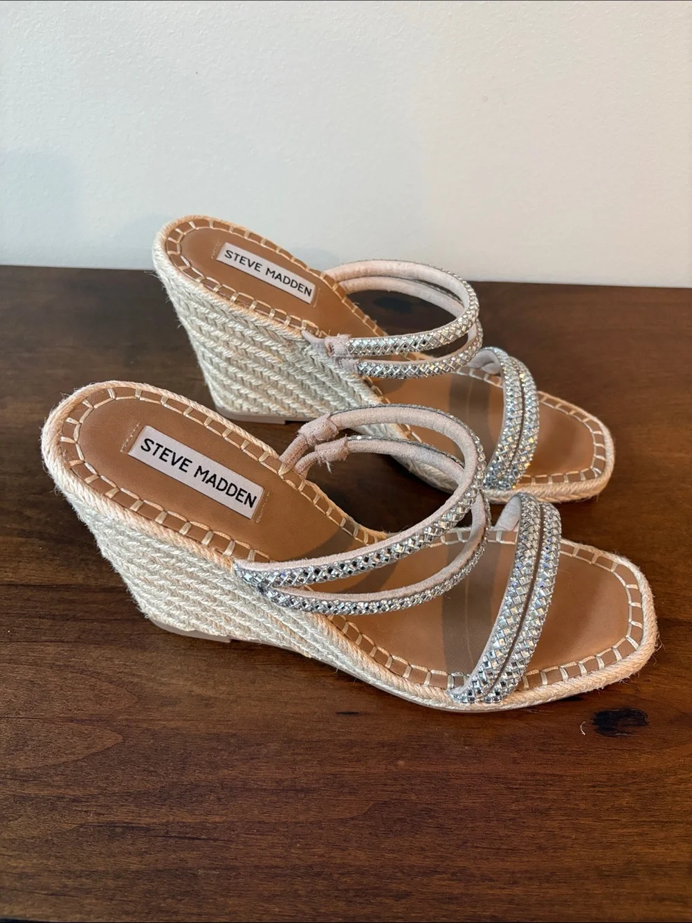 Steve Madden Silver Braided Multi-Strap Slide Platforms